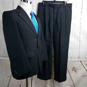 Custom Made 39S 2 Button Black Glittering Pinstripe 2pc Suit 33x29 Flat Front
